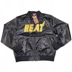 NWT Mitchell & Ness Miami Heat Hardwood Classics Satin Bomber Jacket L